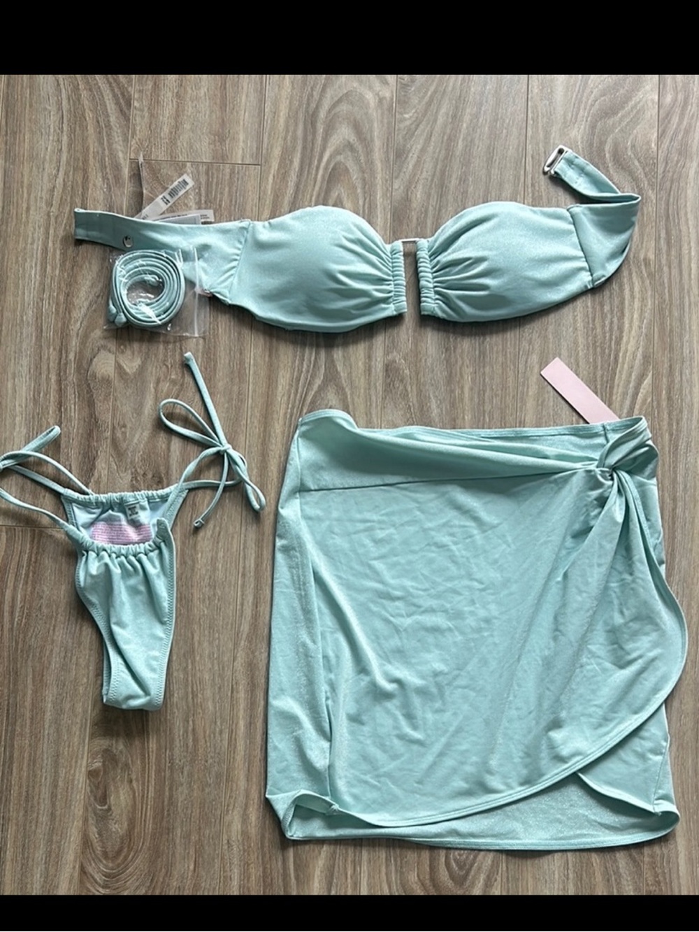 Victoria's Secret Light Aqua Bandeau Bikini Set with Wrap Skirt xs